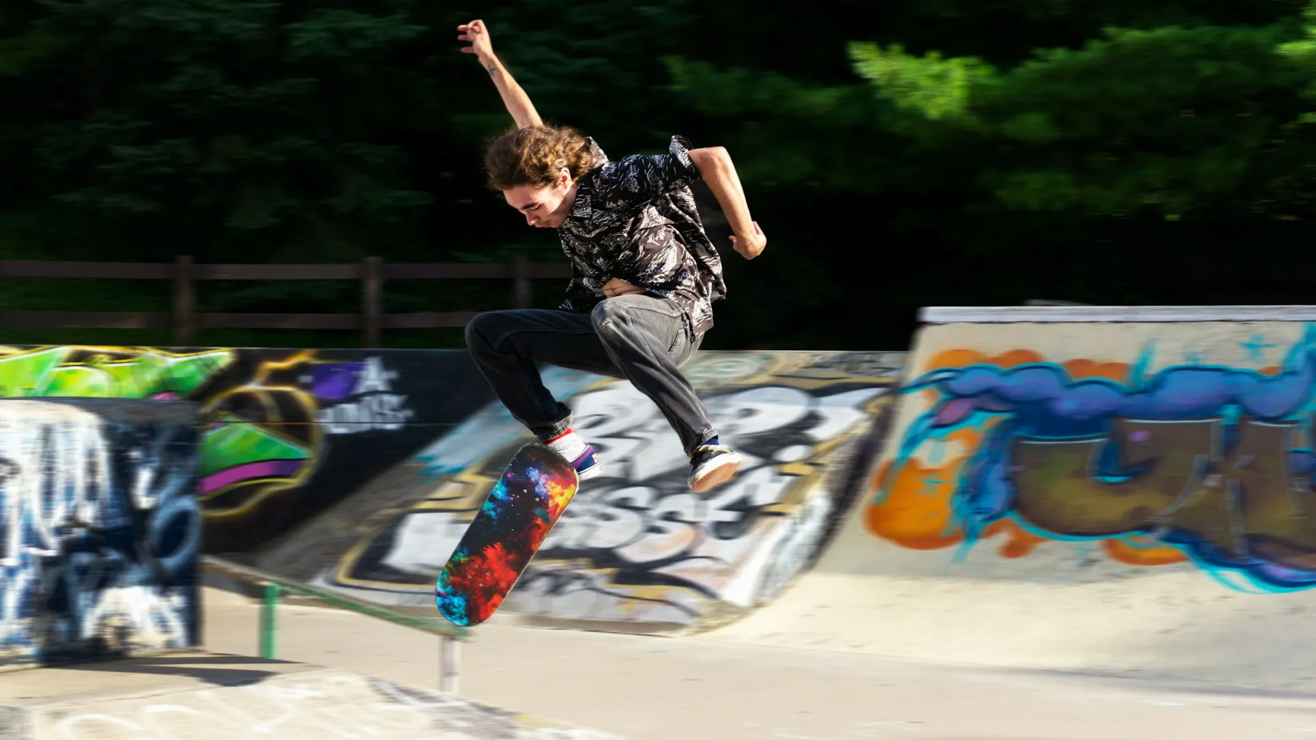 Kickflip in skatepark.